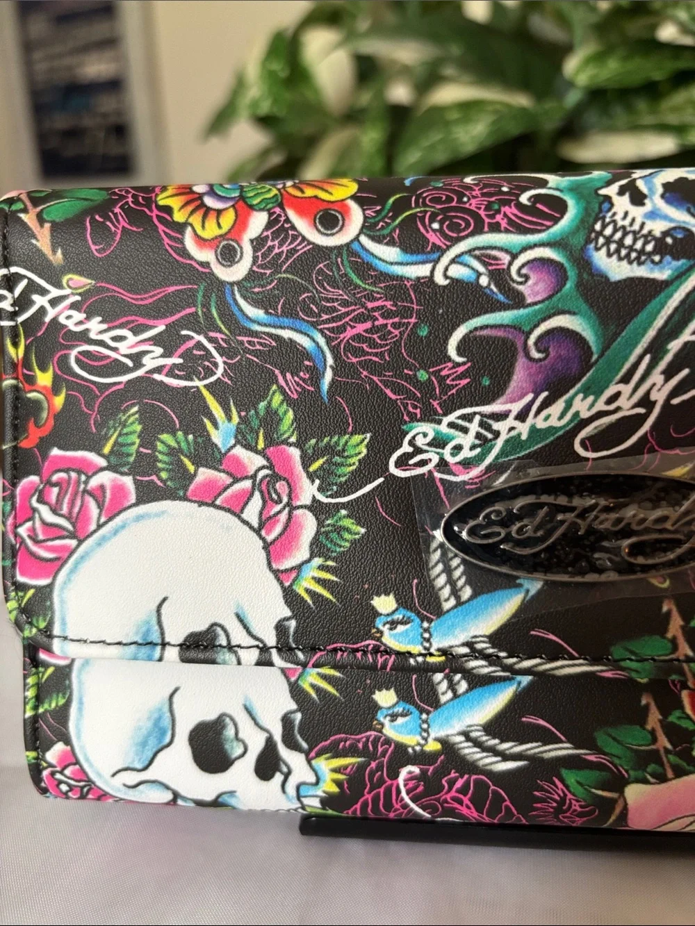 Ed Hardy Tattoo-Print Wallet Clutch